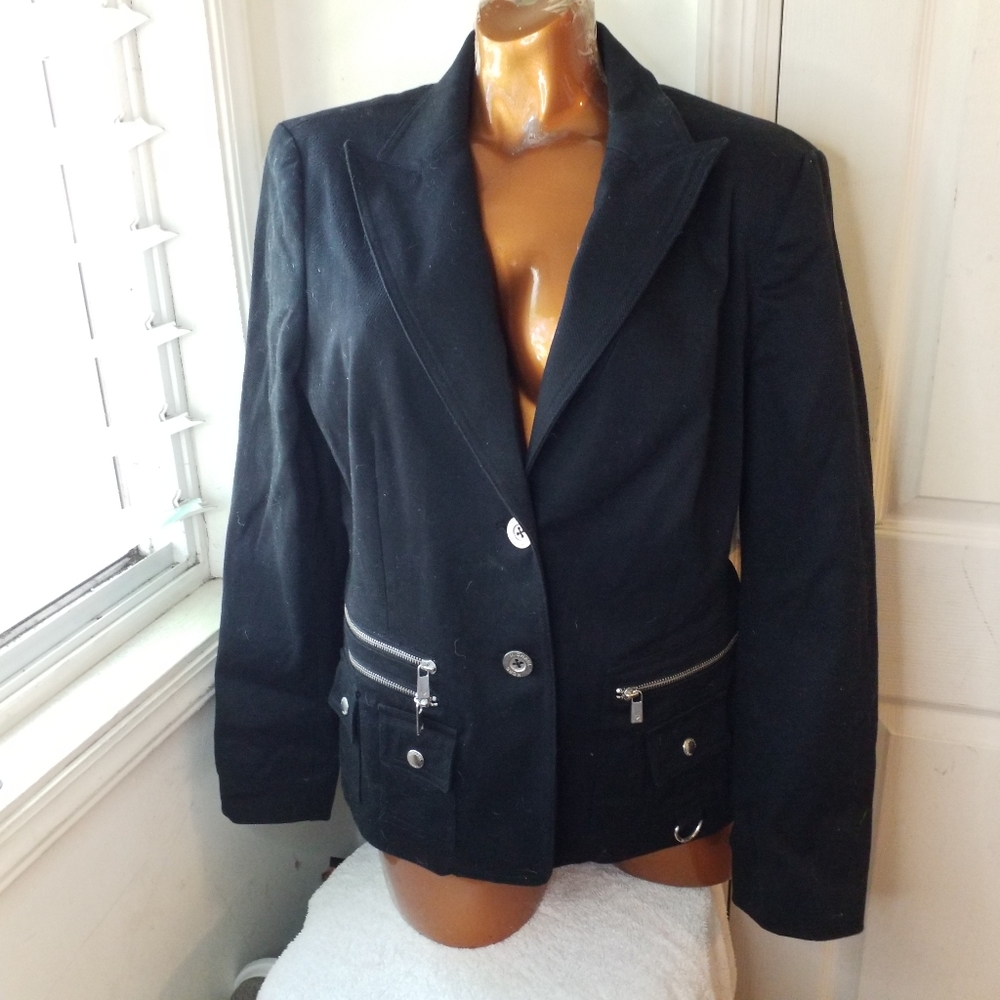Michael Kors black cotton moto military multi zipper multi cargo pocket 14